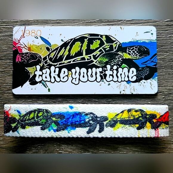 ZOX "TAKE YOUR TIME" #1980 Colorful Turtle  NEW MEDIUM Collectible Wristband - Picture 1 of 5